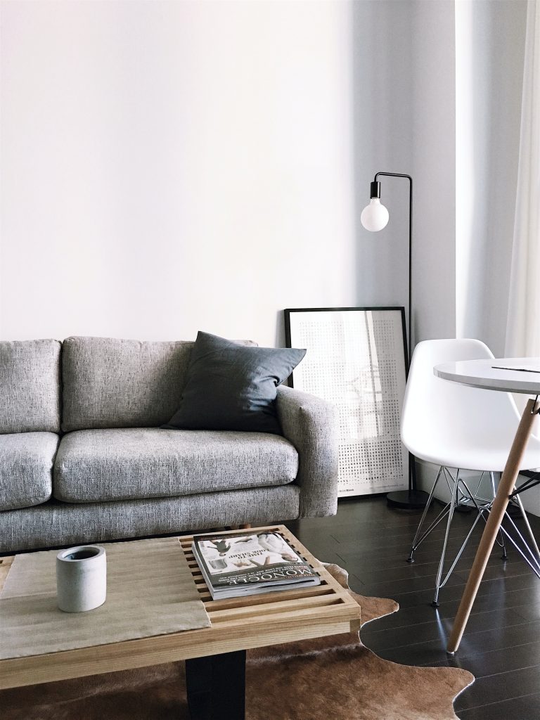 Salon rénové, lumineux et épuré
